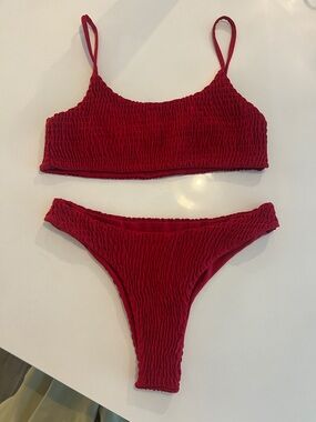 Red Smocked Bikini Set - Two Piece Swim